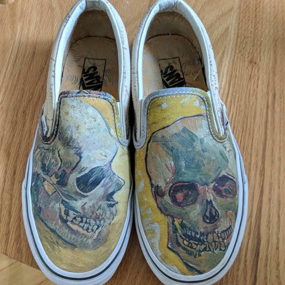 Van Gogh skull slip ons